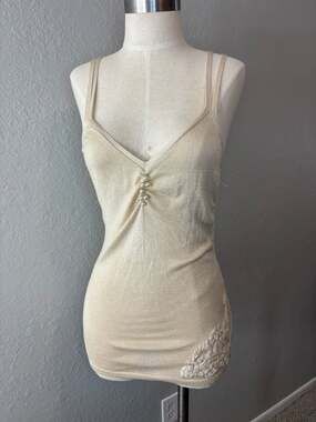 Fifi Collection Cream Knit Tank Top Size S with Pearl Detail